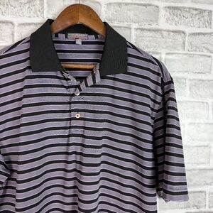 Peter Millar Summer Comfort Light Purple Striped Performance Golf Polo Men LARGE